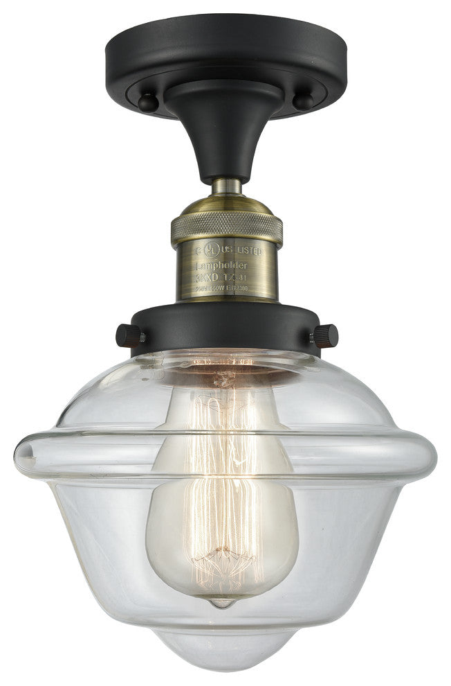 1-Light Oxford 11" Semi-Flush Mount, Black Antique Brass, Glass: Clear