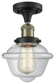 1-Light Oxford 11" Semi-Flush Mount, Black Antique Brass, Glass: Clear