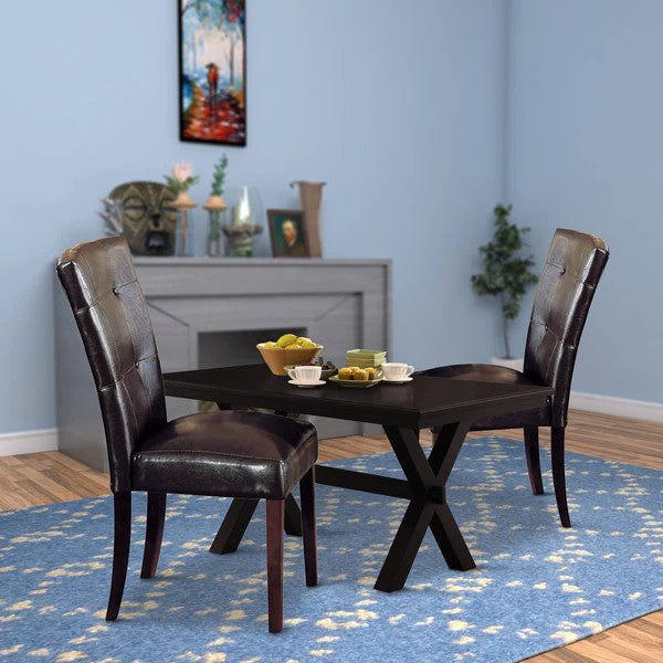 Benzara BM185840 Button Tufted Upholstered Wooden Side Chair, 2 set, Brown