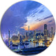 Hong Kong City Sunset Panorama, Cityscape Disc Metal Artwork, 11"