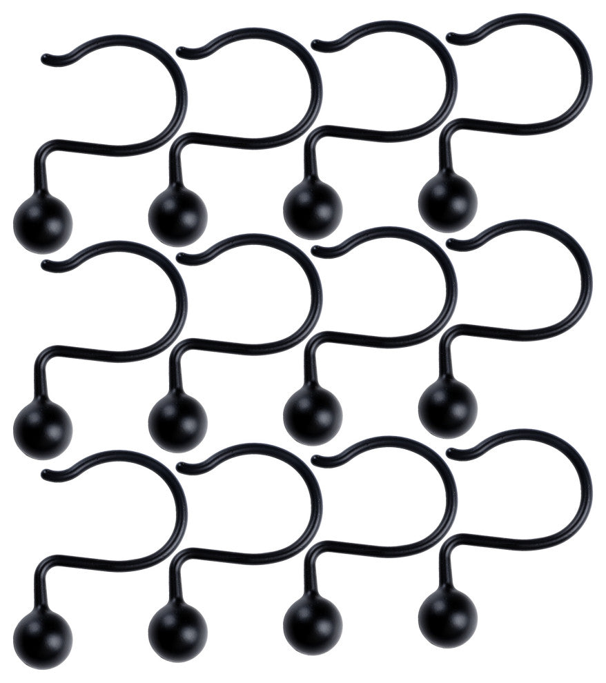 Utopia Alley Shower Hooks - Shower Curtain Rings for Bathroom, Set of 12, Black