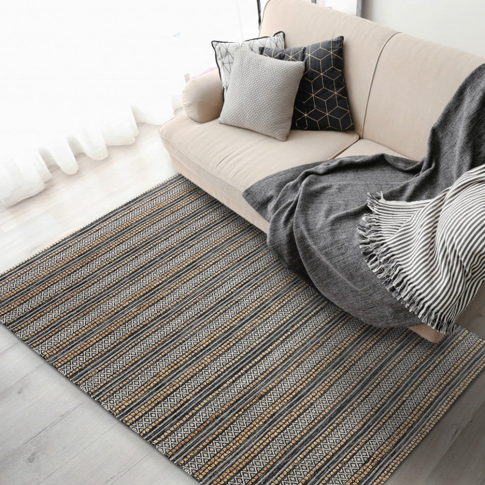 8" x 10" Black and Tan Decorative Striped Area Rug