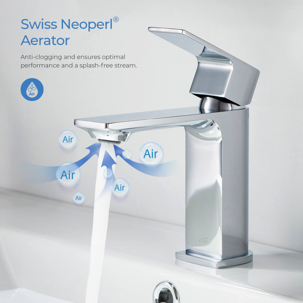 KIBI Mirage Single Handle Bathroom Faucet, Chrome, With Drain