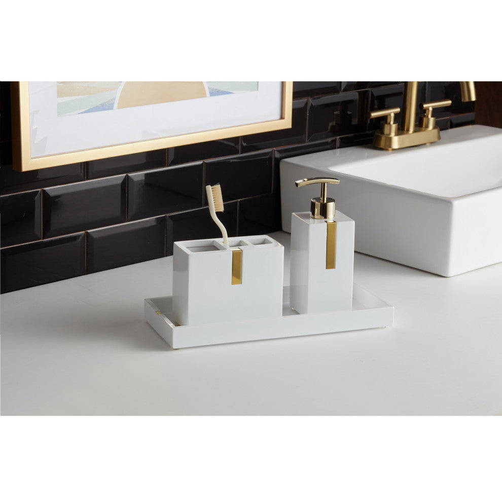 Houston Street White/Brass 3 Piece Bathroom Accessory Set