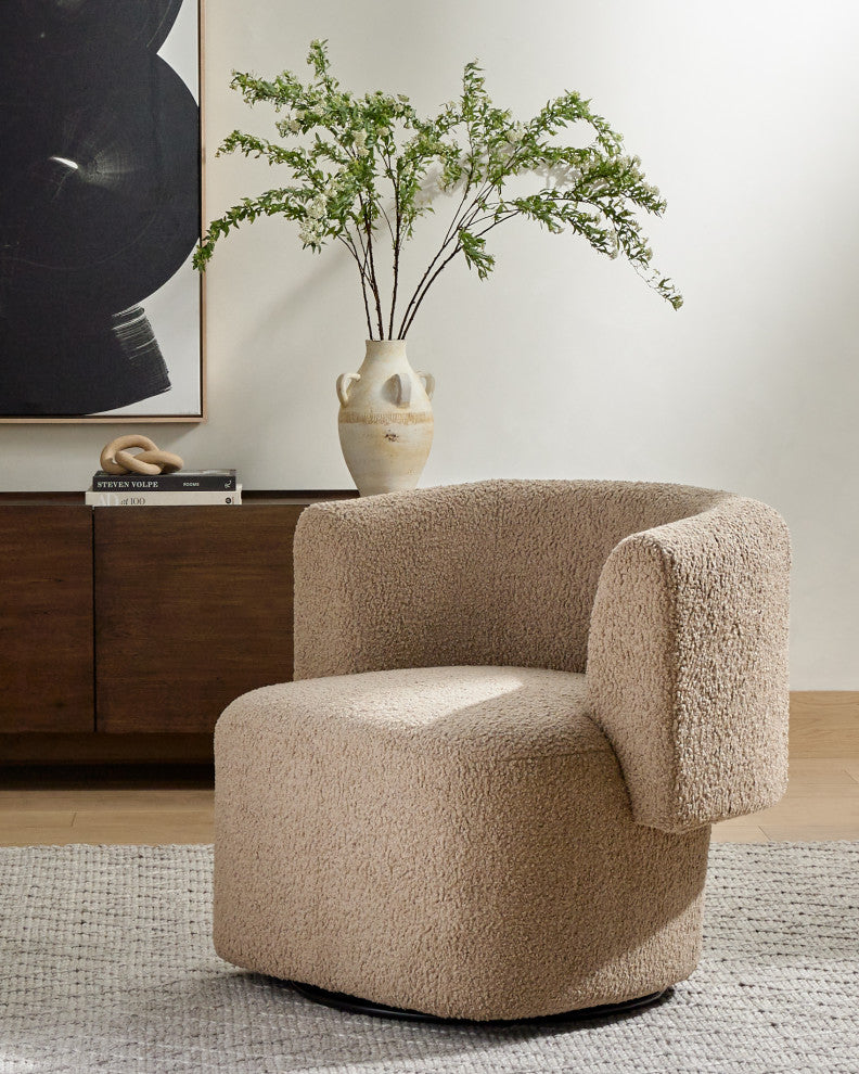 Tybalt Swivel Chair, Sheepskin Camel