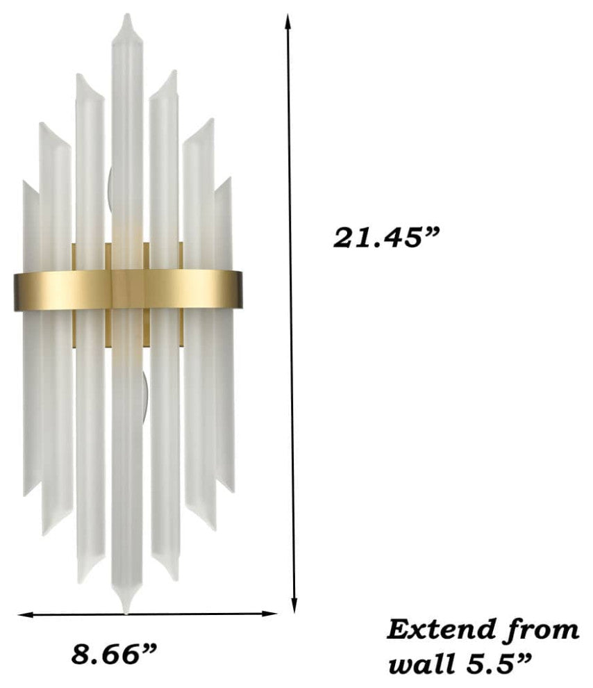 Modern Gold Wall Sconces Set of Two With Crystal Frosted Glass