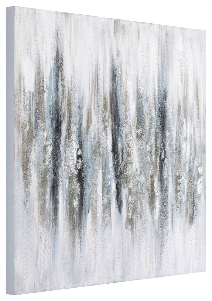 Silver Echoes Textured Hand Painted Canvas Wall Art with Silver Glitter and Leaf