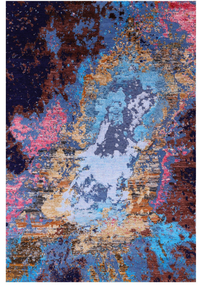 4' 0" X 5' 10" Wool and Silk Handmade Abstract Rug Q8791