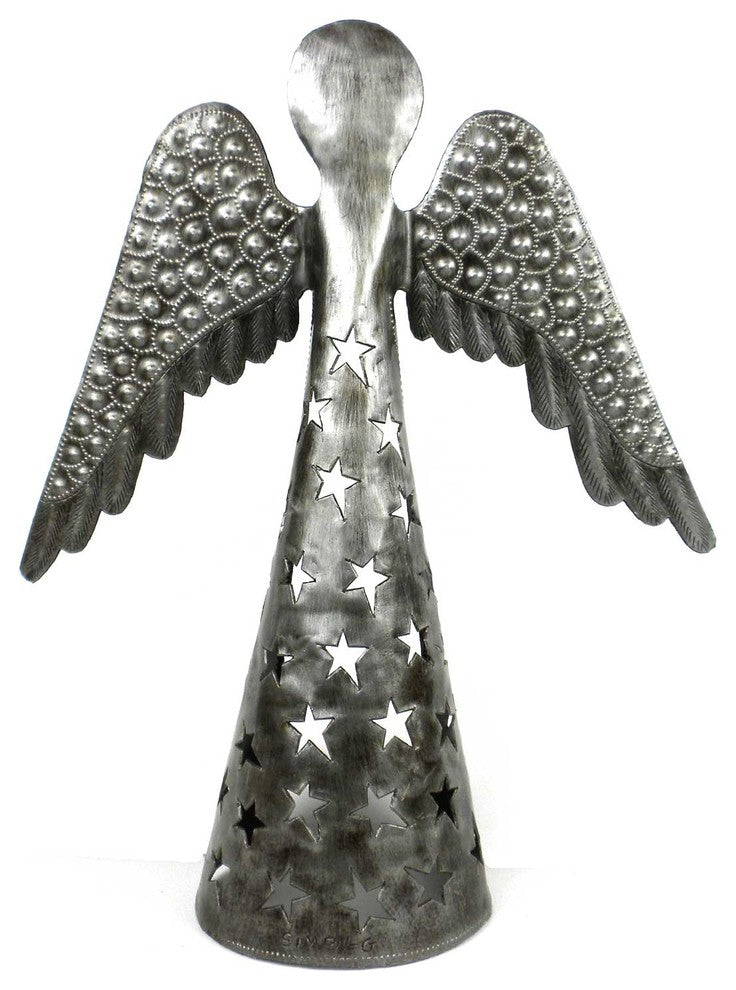 Angel Wings Down 14" Standing Angel Recycled Metal