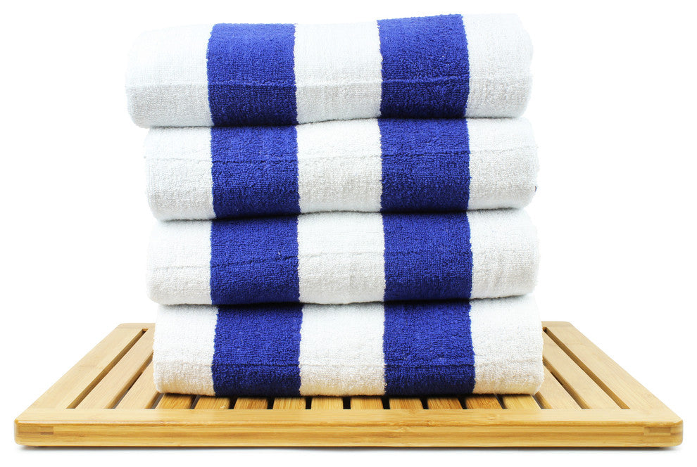 100%  Cotton Pool Beach Towel, 30x70 Inches, Set of 4, Cabana,  Blue