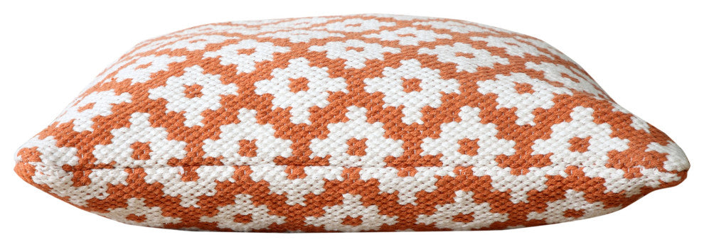 Ox Bay Machine-Made Orange/White Diamond Cotton Blend Pillow Cover, 20"x20"