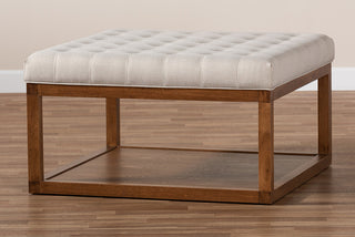 Henrik Beige Fabric Walnut Finished Cocktail Ottoman