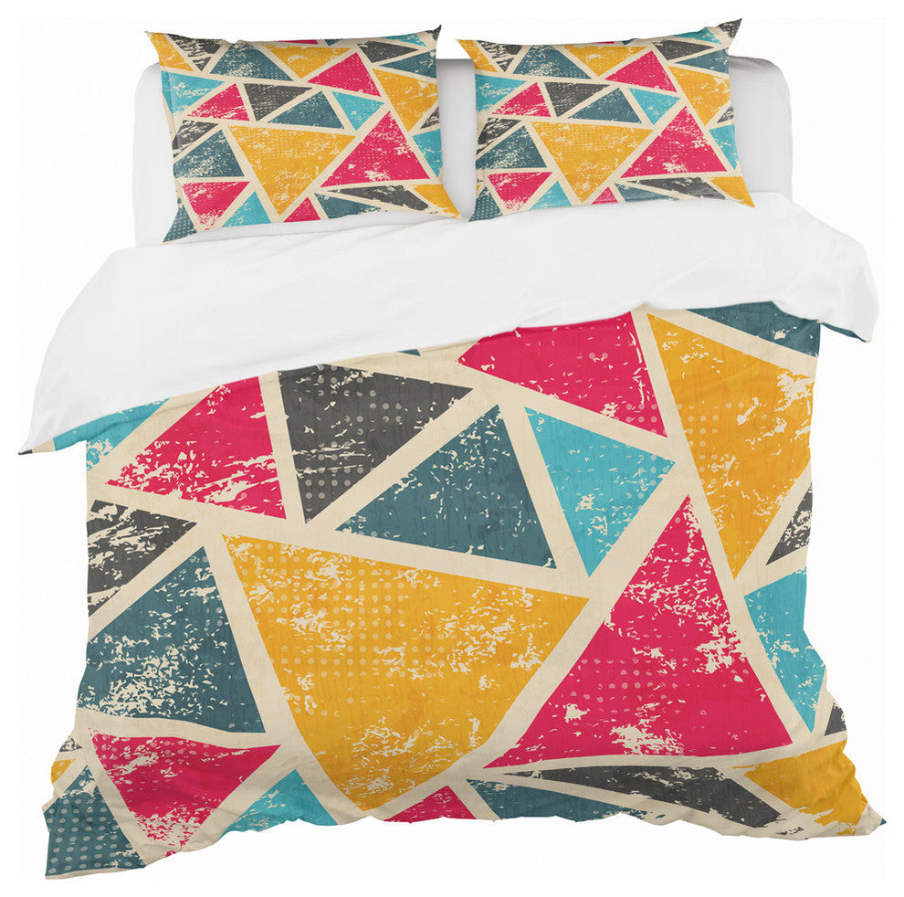 Vintage Triangulare Geometry Modern Duvet Cover, King
