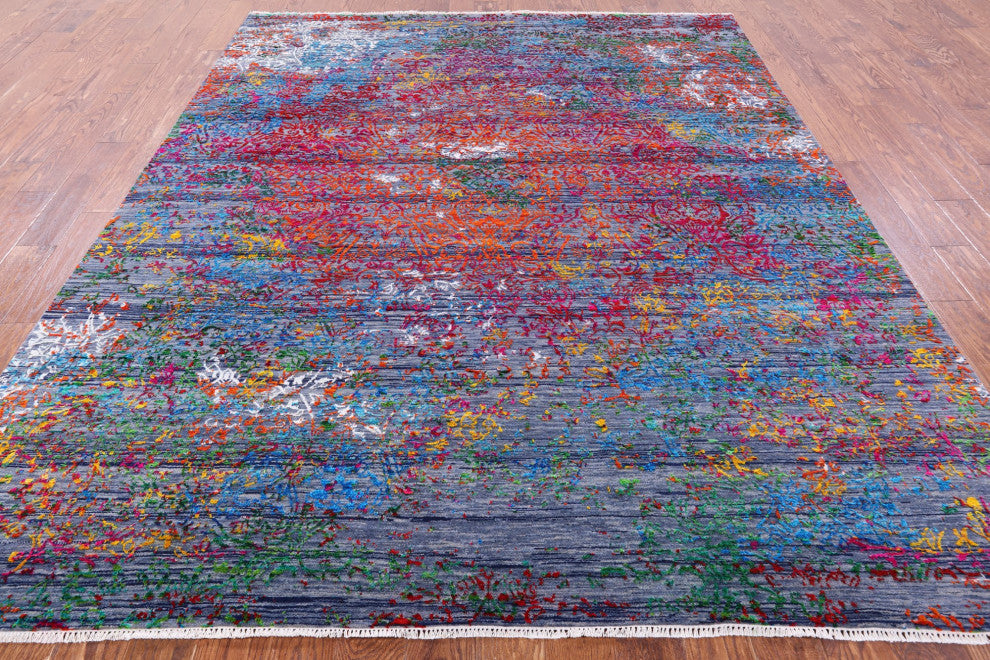 8' 0" X 10' 0" Hand-Knotted Persian Wool and Silk Rug Q9237