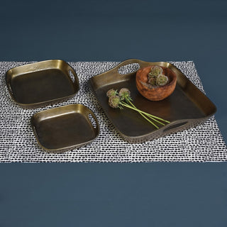 Classic Gold Square Metal Decorative Tray |13.5" Handles Serving Minimalist