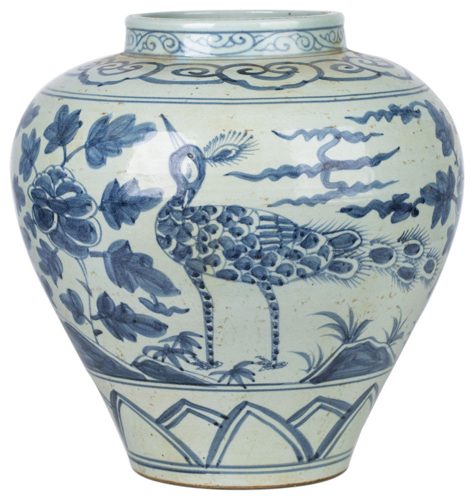 Blue White Wetland Bird Open Top Jar
