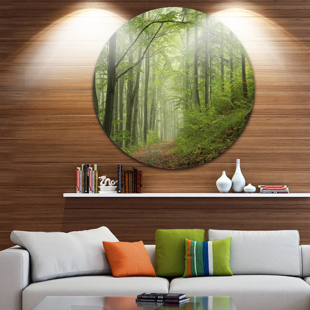 Early Green Fall Forest, Landscape Photo Disc Metal Wall Art, 36"