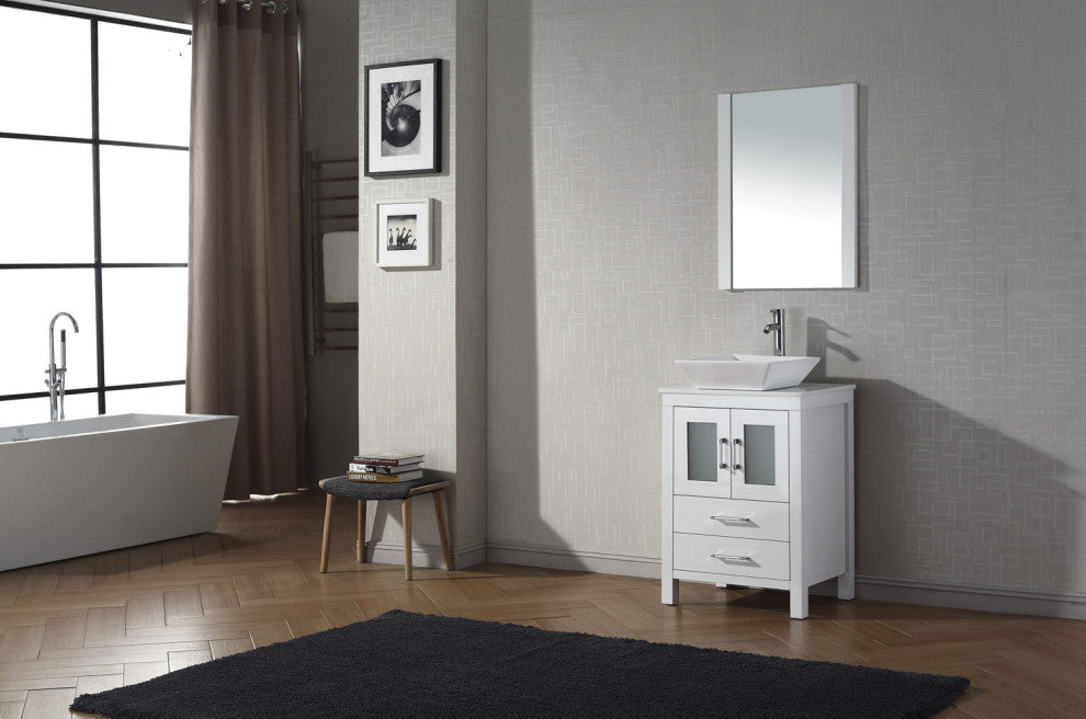 Dior 24" Single Bathroom Vanity, White, White Stone, Brushed Nickel Faucet