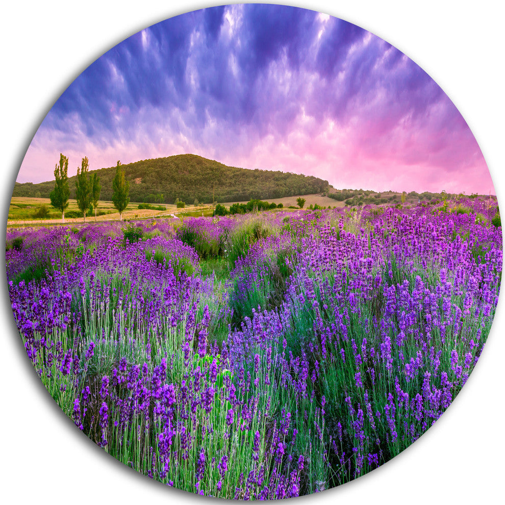 Summer Lavender Field In Tihany, Modern Landscape Round Wall Art, 36"