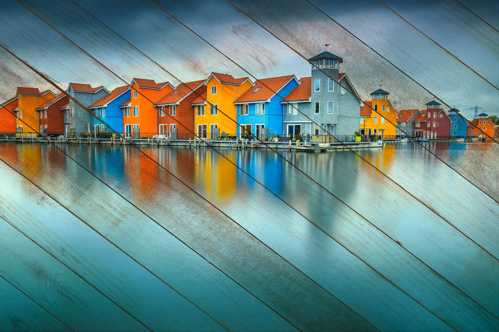 Faux Wood Blue Morning at Waters Edge Groningen Unframed Wall Art Prints, 18" X 24"