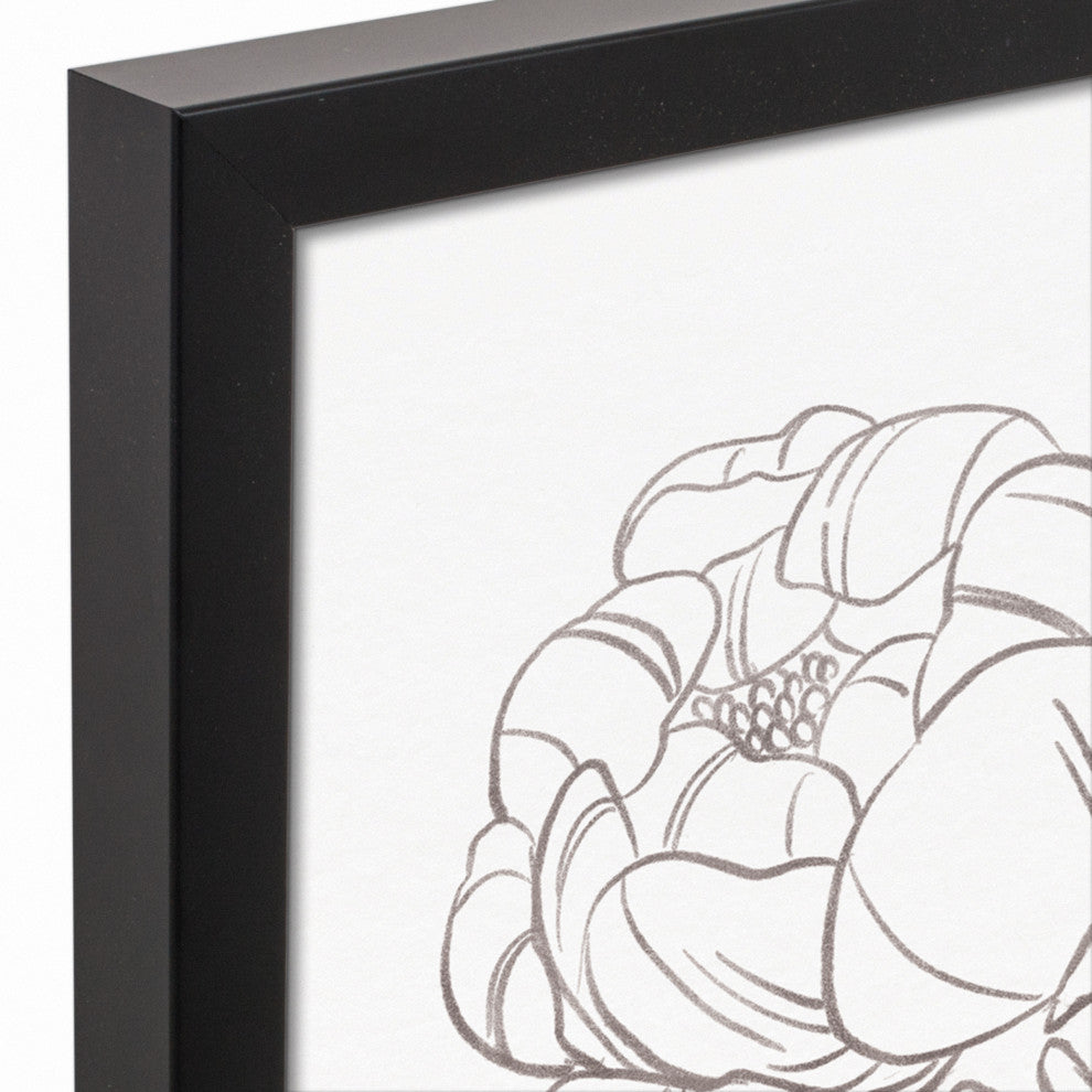 Gray Peony Sketch 16x20 Black Framed Canvas