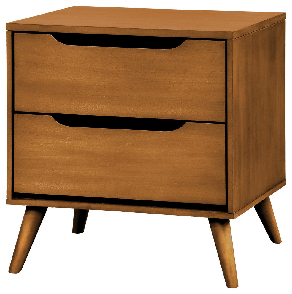 Furniture of America Belkor Mid-Century Modern Wood 2-Drawer Nightstand in Oak