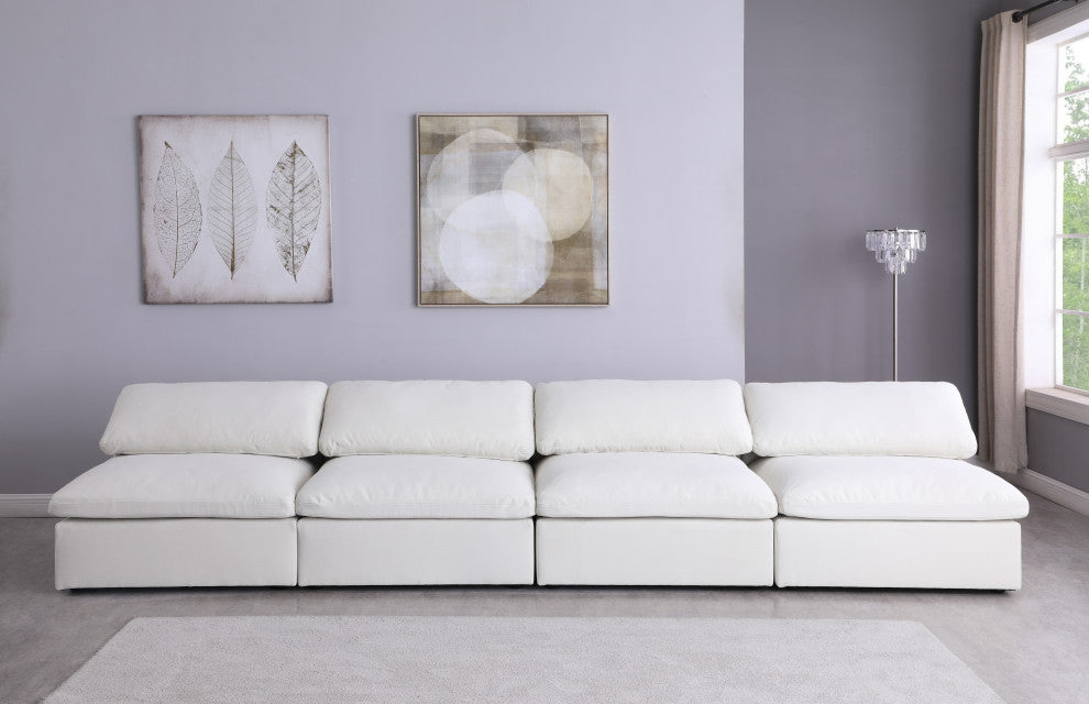 Serene Linen Textured Fabric Deluxe Comfort 4-Piece Modular Sofa, Cream