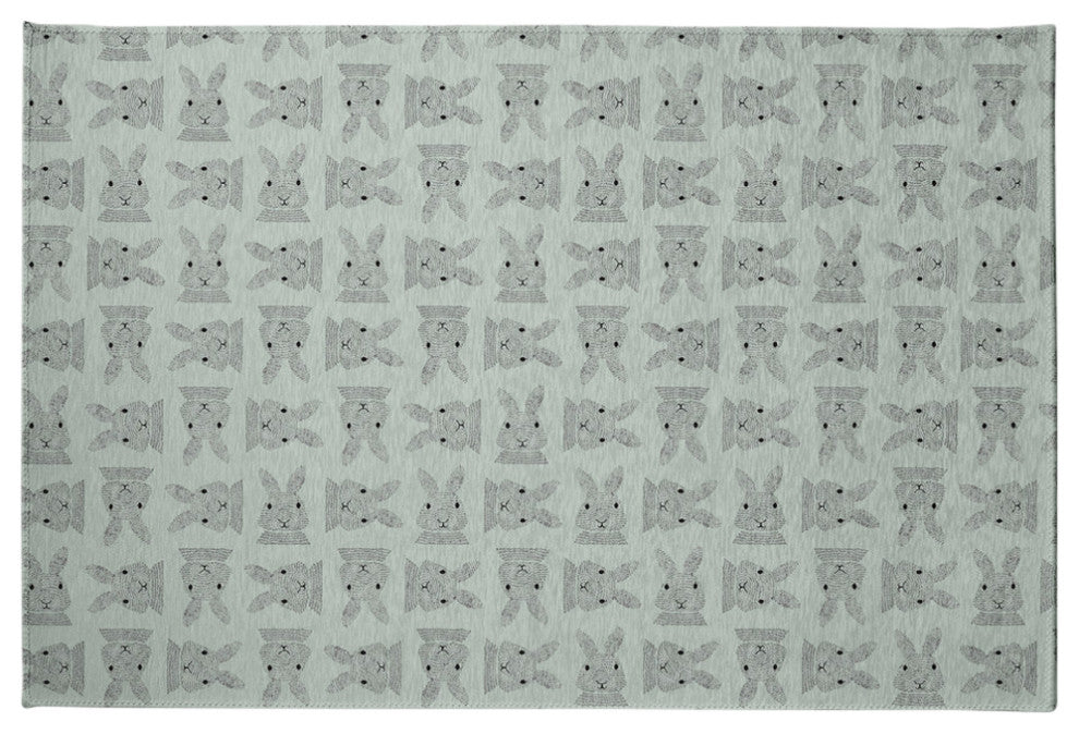 Criss Cross Bunnies Easter Chenille Rug, Breezeway Green, 4'x6'