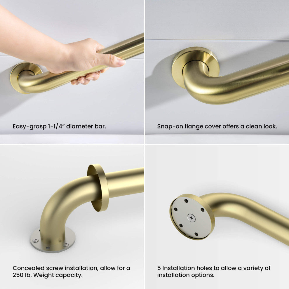 18" Stainless Steel Bathroom Safety Grab Bar, Brushed Gold