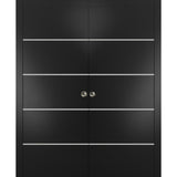 French Double Pocket Doors 72x80 | Planum 0210 Matte Black | Kit Trims Rail