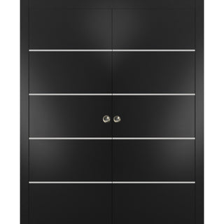 French Double Pocket Doors 72x80 | Planum 0210 Matte Black | Kit Trims Rail