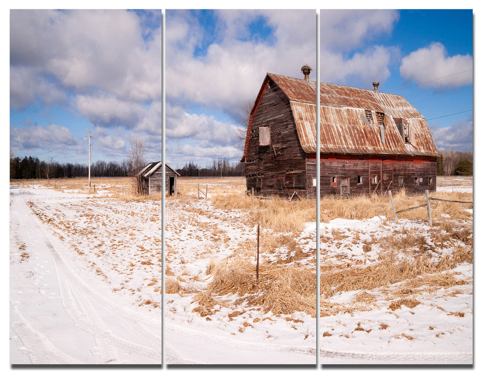 Farm Field Barn Ranch, Landscape Triptych Canvas Art Print, 36x28, 3 Panels