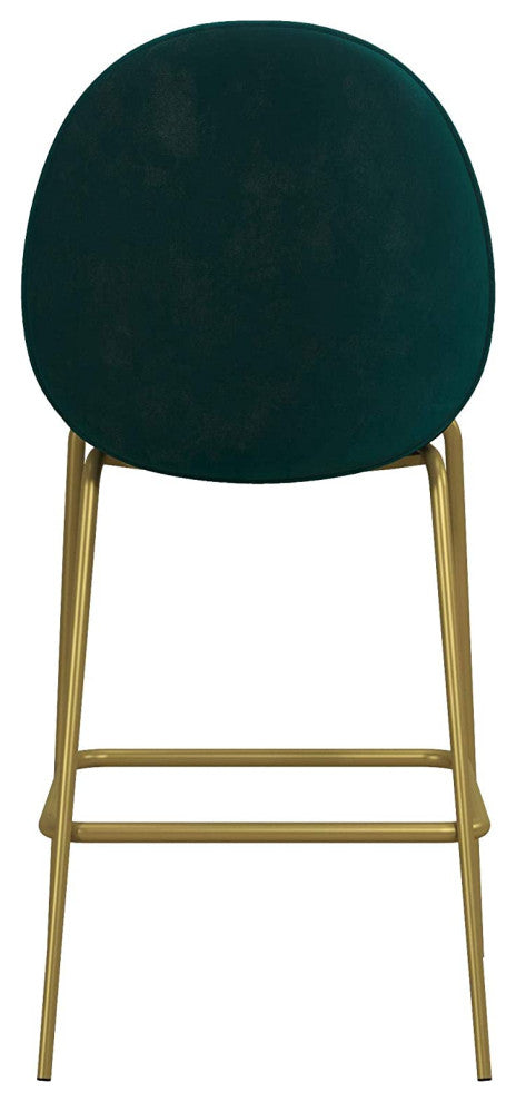 Upholstered Green Velvet Counter Stool with Brass Metal Leg