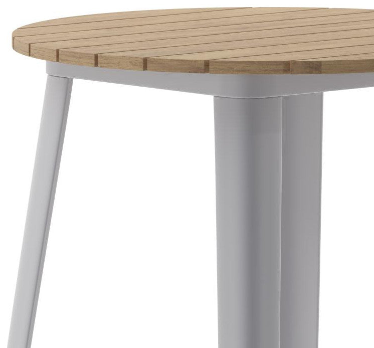 Declan Commercial Indoor/Outdoor Round Bar Top Table, 30", Brown/Silver