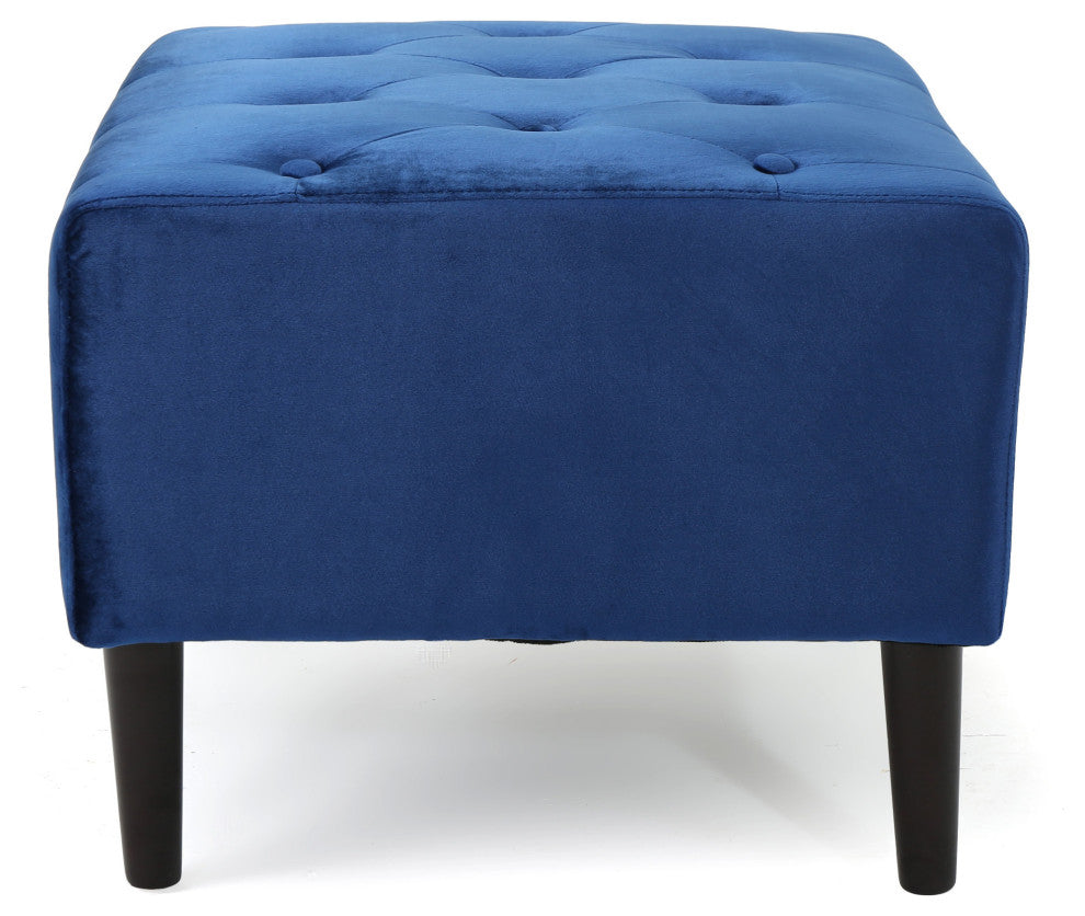 GDF Studio Kalani Tufted New Velvet Ottoman, Navy Blue