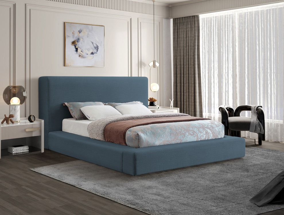 Devin Linen Textured Fabric Upholseterd Bed, Navy, King