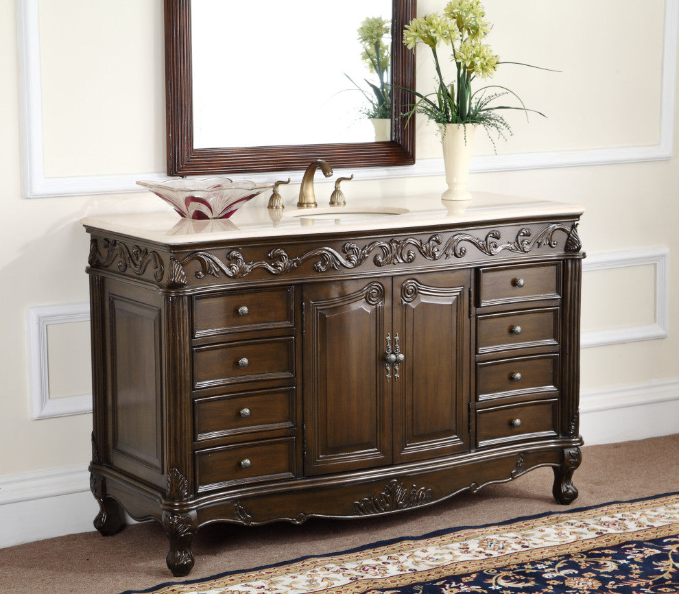56"� Beckham Cream Marble Top Bathroom Vanity
