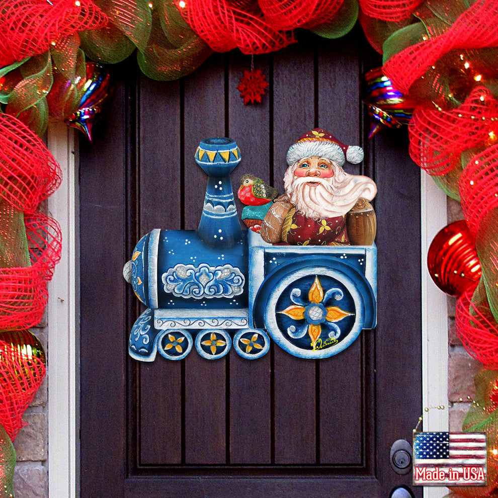 Train Riding Santa, Wooden Decorative Door Hanger