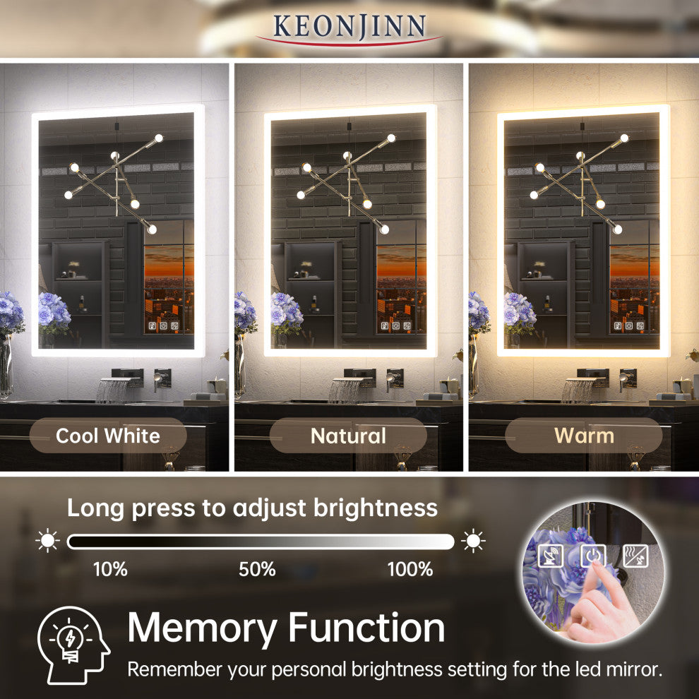 LED Bathroom Mirror With Smart Motion Sensor Front & Backlit, Dimmable, 55x36