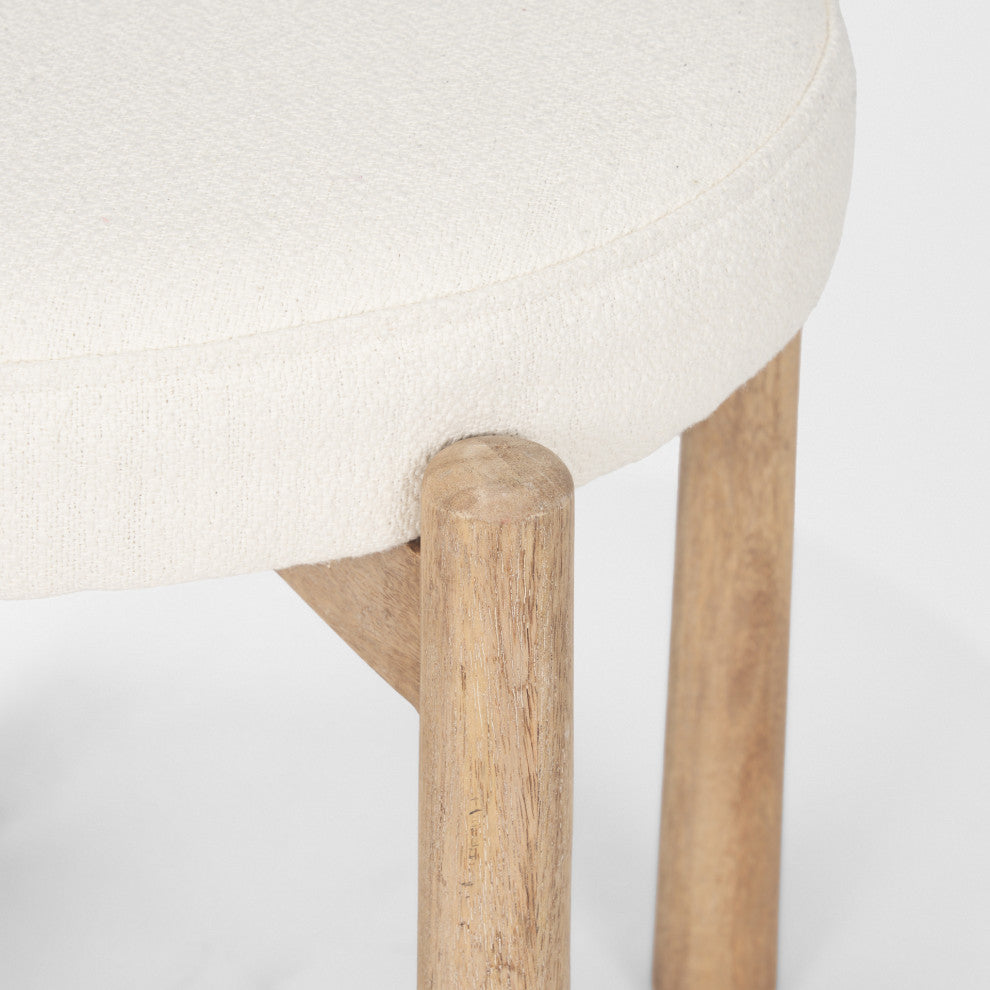 Shaiden Brown Wood With Cream Fabric Stool
