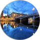 Illuminated Blue Stockholm, Cityscape Disc Metal Artwork, 11"