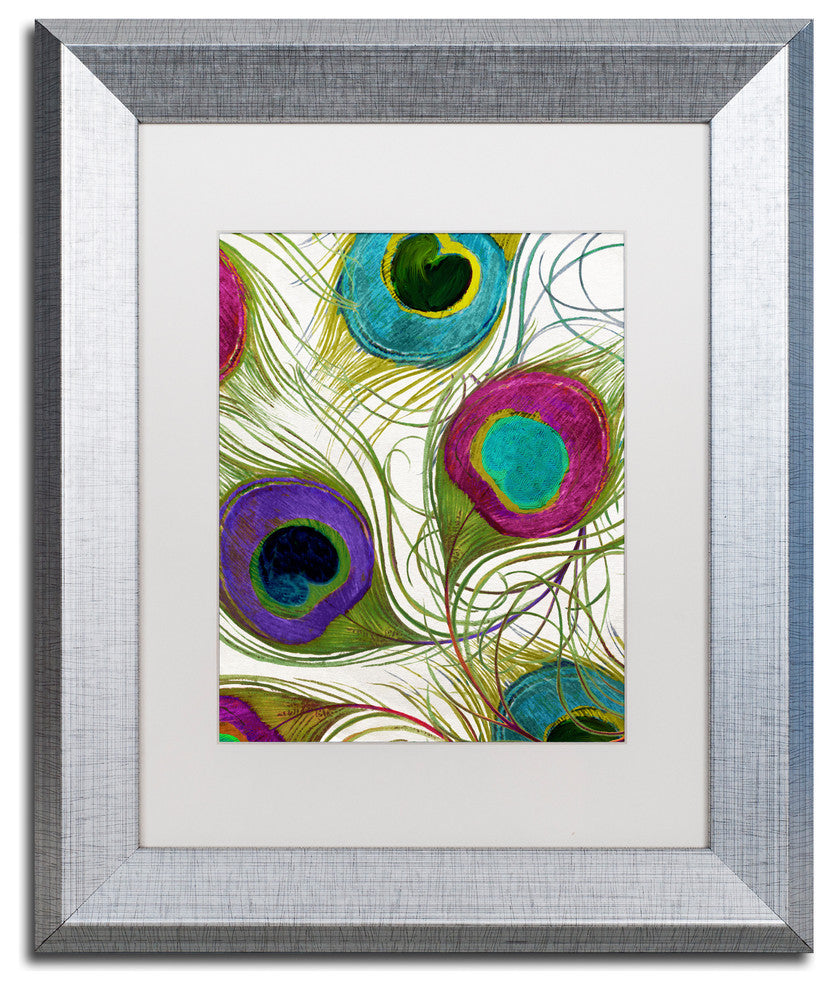 Color Bakery 'Peacock Feathers I' Art, Silver Frame, White Matte, 11"x14"
