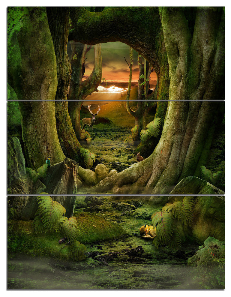 "Green Paradise Tunnel" Metal Wall Art, 3 Panels, 28"x36"