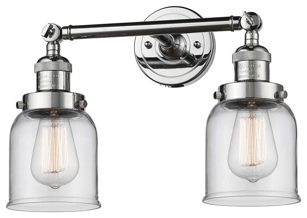 Small Bell 2-Light Bath Fixture, Polished Chrome, Glass: Clear