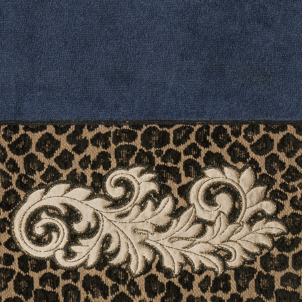 Linum Home Turkish Cotton April 3-Piece Embellished Towel Set, Midnight Blue