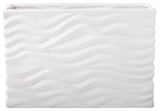 Ceramic Vase with Embossed Wave Pattern Design Matte White Finish, Large