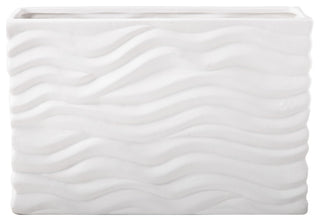 Ceramic Vase with Embossed Wave Pattern Design Matte White Finish, Large