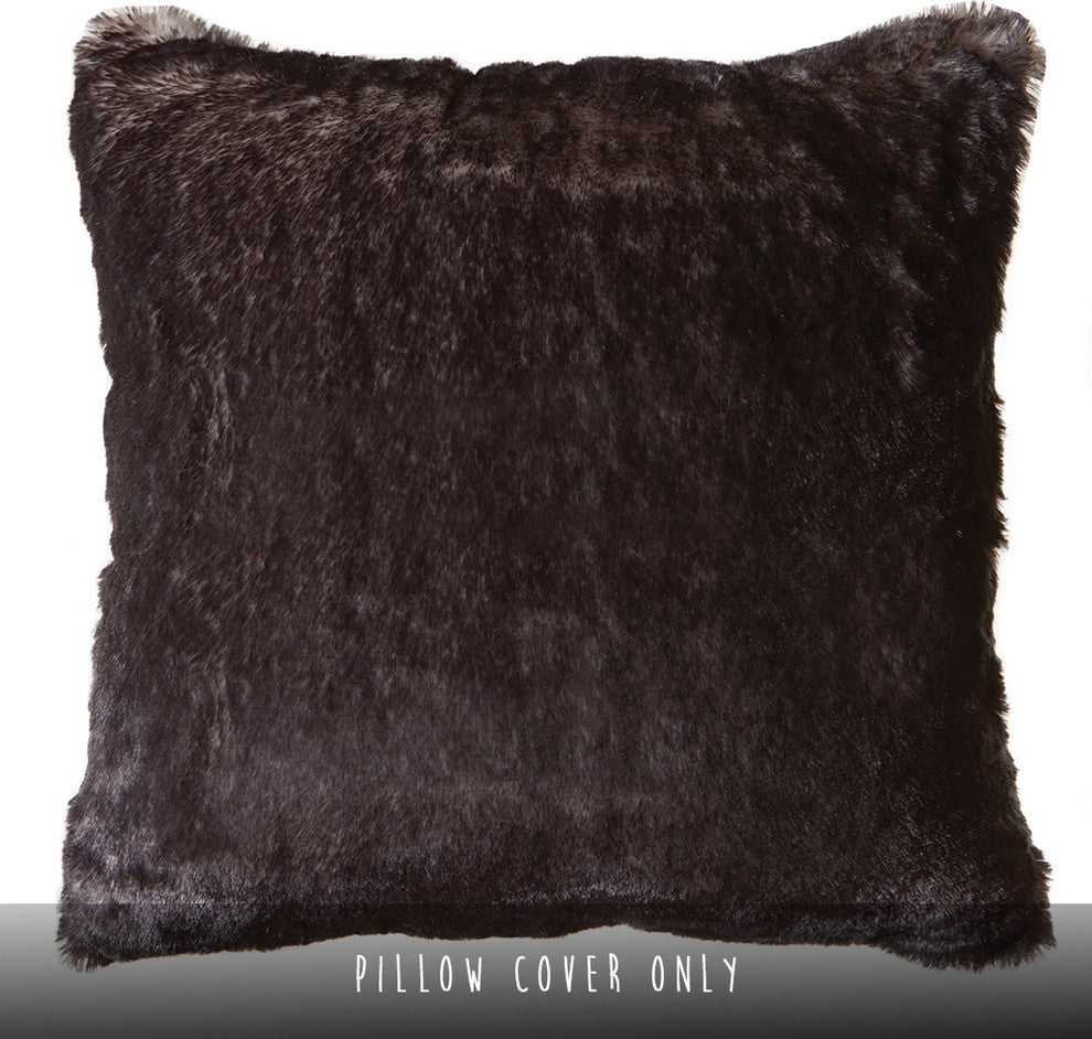 Faux Fur Throw Pillow 18"X18" (Cover Only), Dark Grey-Tipped Fox