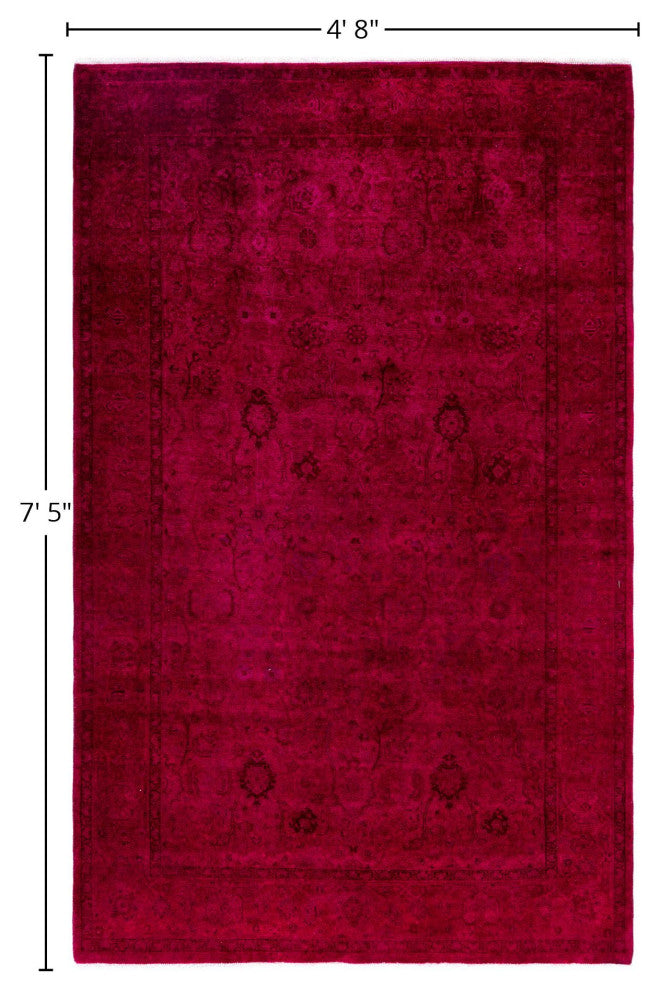 Overdyed One-of-a-Kind Hand-Knotted Area Rug Pink, 4' 8" x 7' 5"