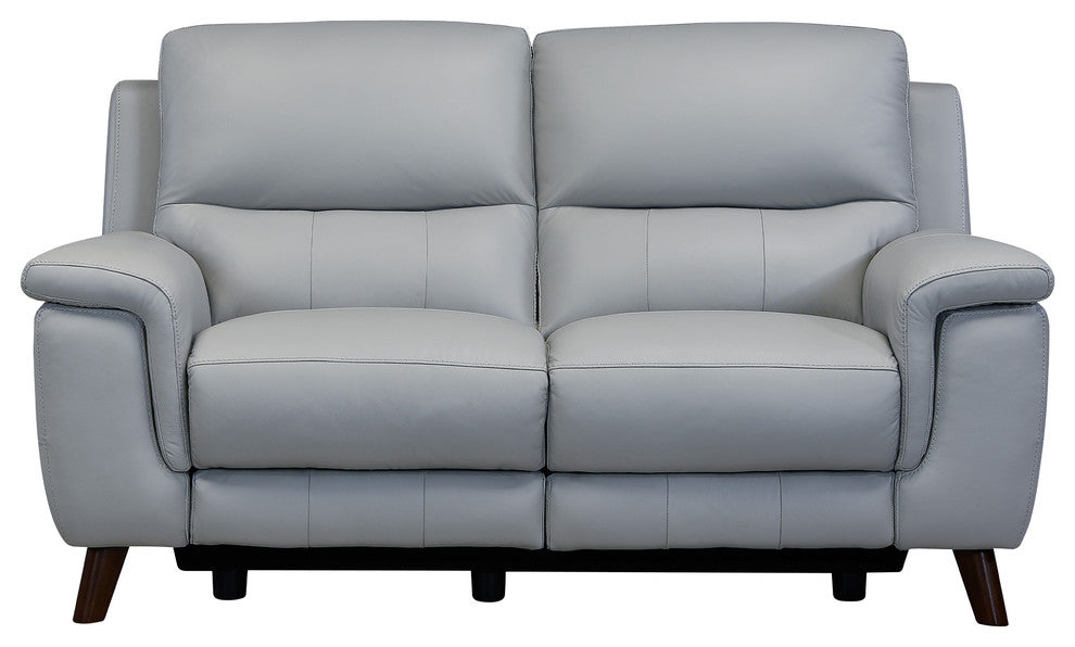 Lizette Loveseat, Dark Brown Wood Finish and Dove Gray Genuine Leather